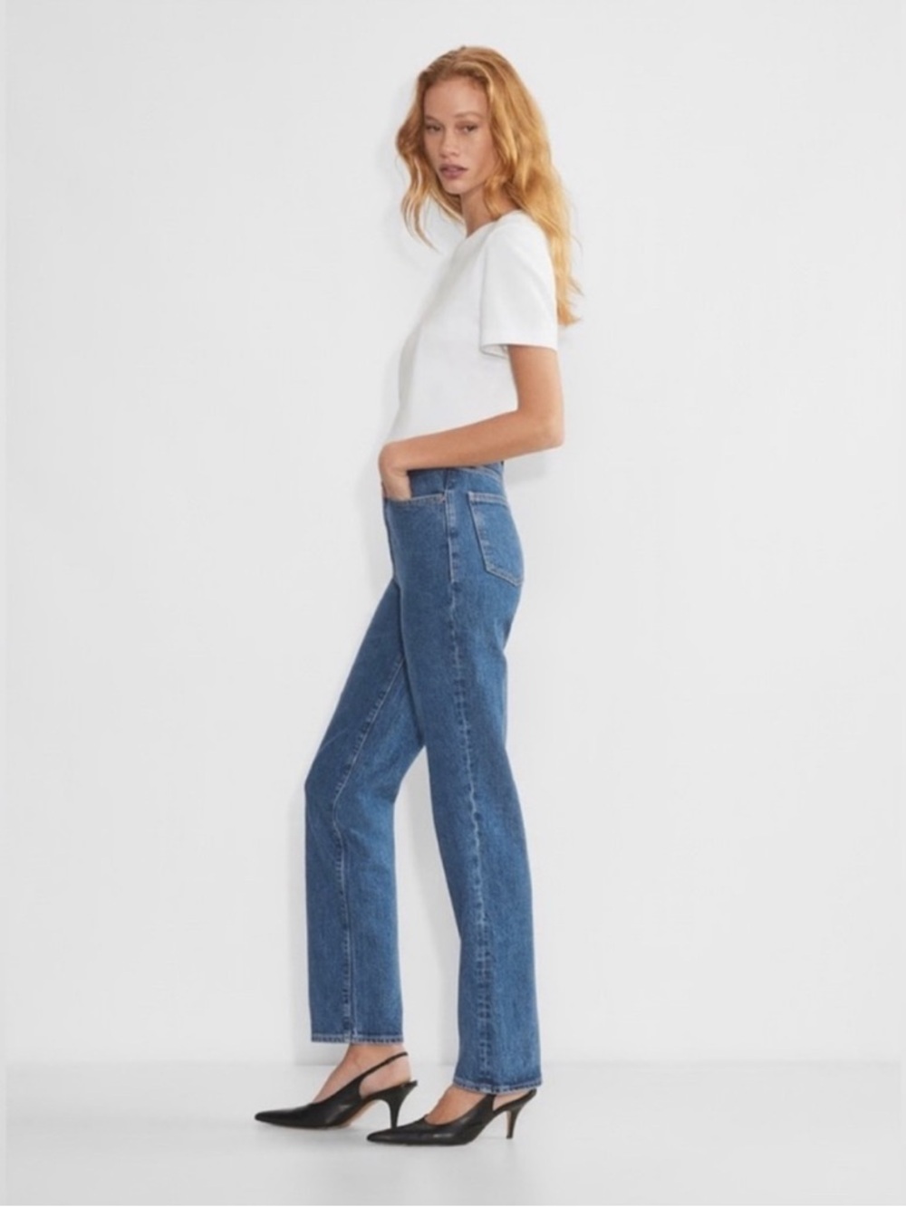 Denim Forum Straight Leg Jeans in Medium Blue